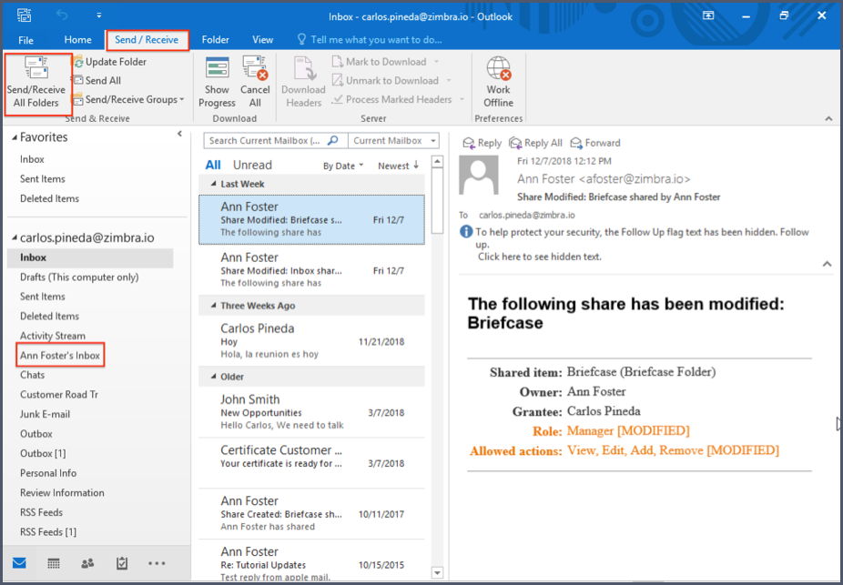 zimbra outlook mail