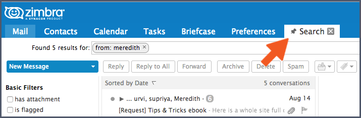 Searching in Zimbra: Quick Email Search - Zimbra :: Tech Center