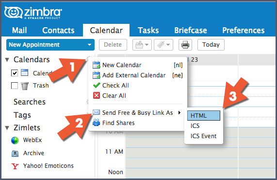 share calendar zimbra outlook