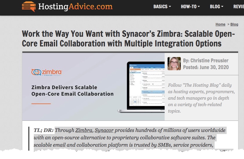 Zimbra on hostingadvice.com: Work the Way You Want with Synacor’s Zimbra: Scalable Open-Core Email Collaboration with Multiple Integration Options