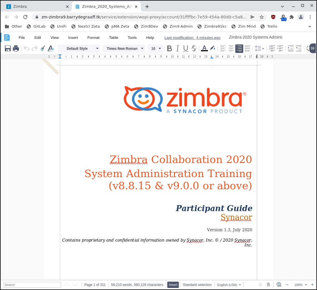 Zimbra Docs Editing in the Modern UI