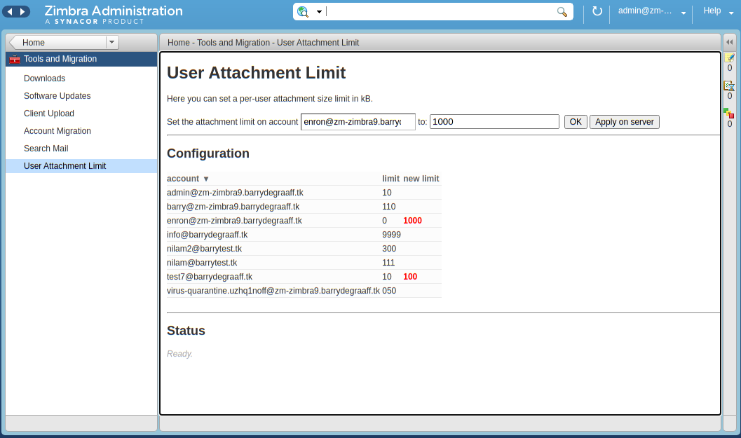 How to change upload size and attachment size on Zimbra 