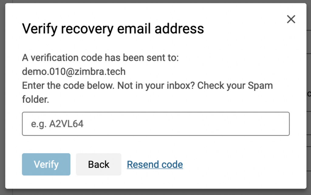 Screenshot shows how to verify recover email address