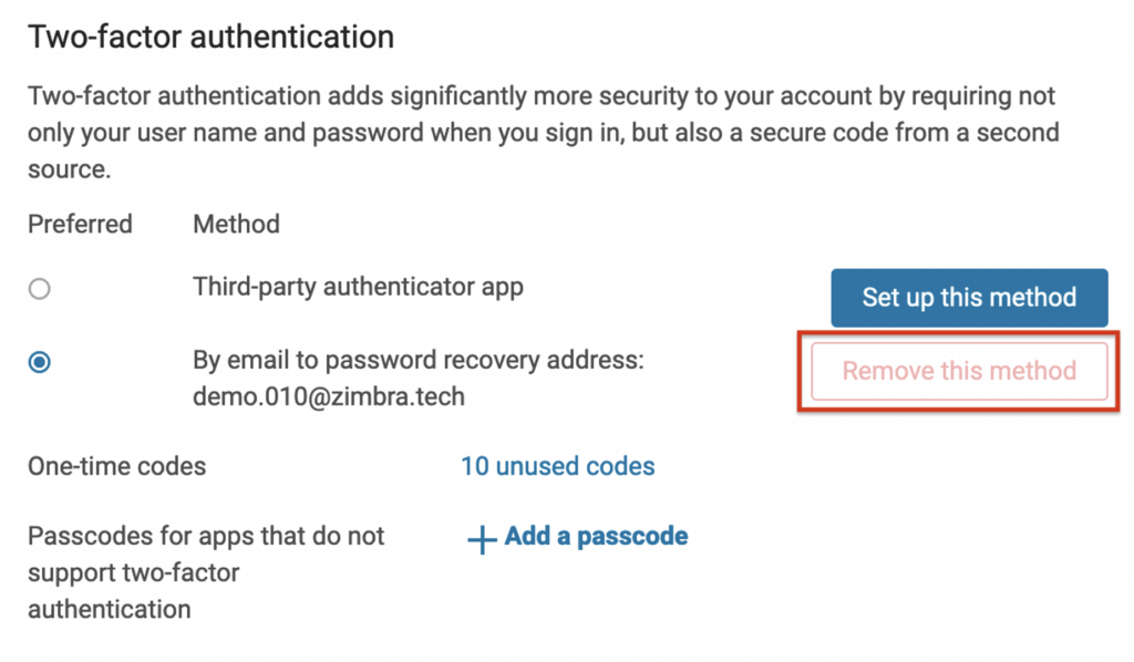 Screen shows when 2FA is enforced