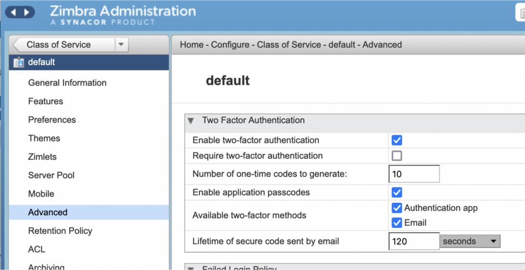 Screen shows Zimbra Administrator's view