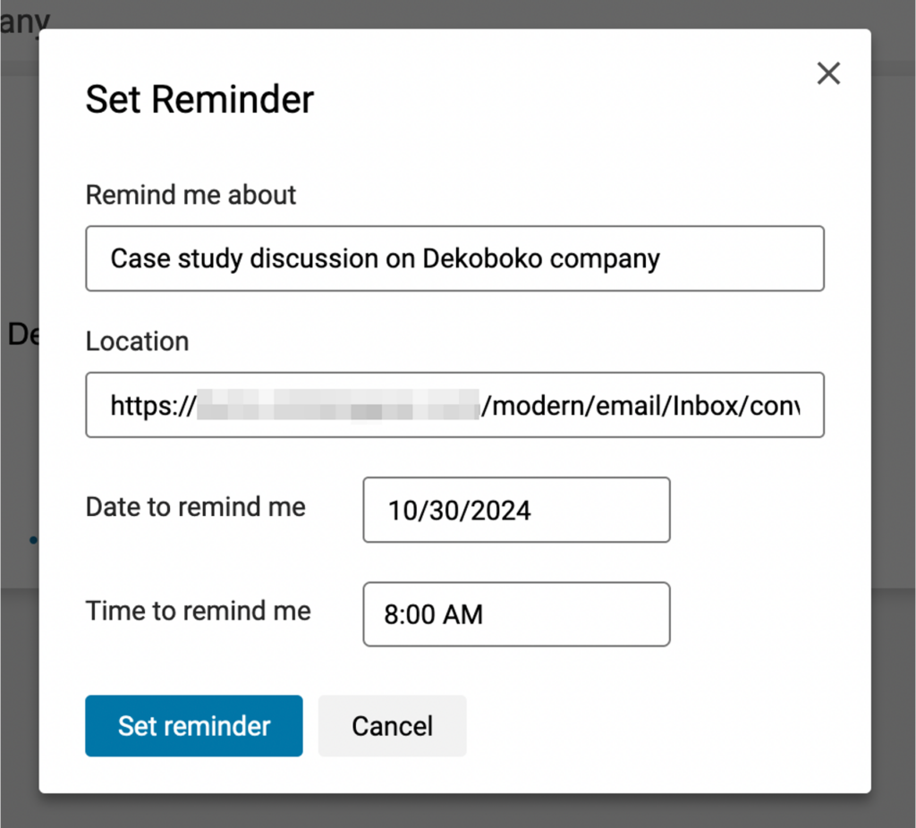 Screenshot of Calendar Reminder Popup